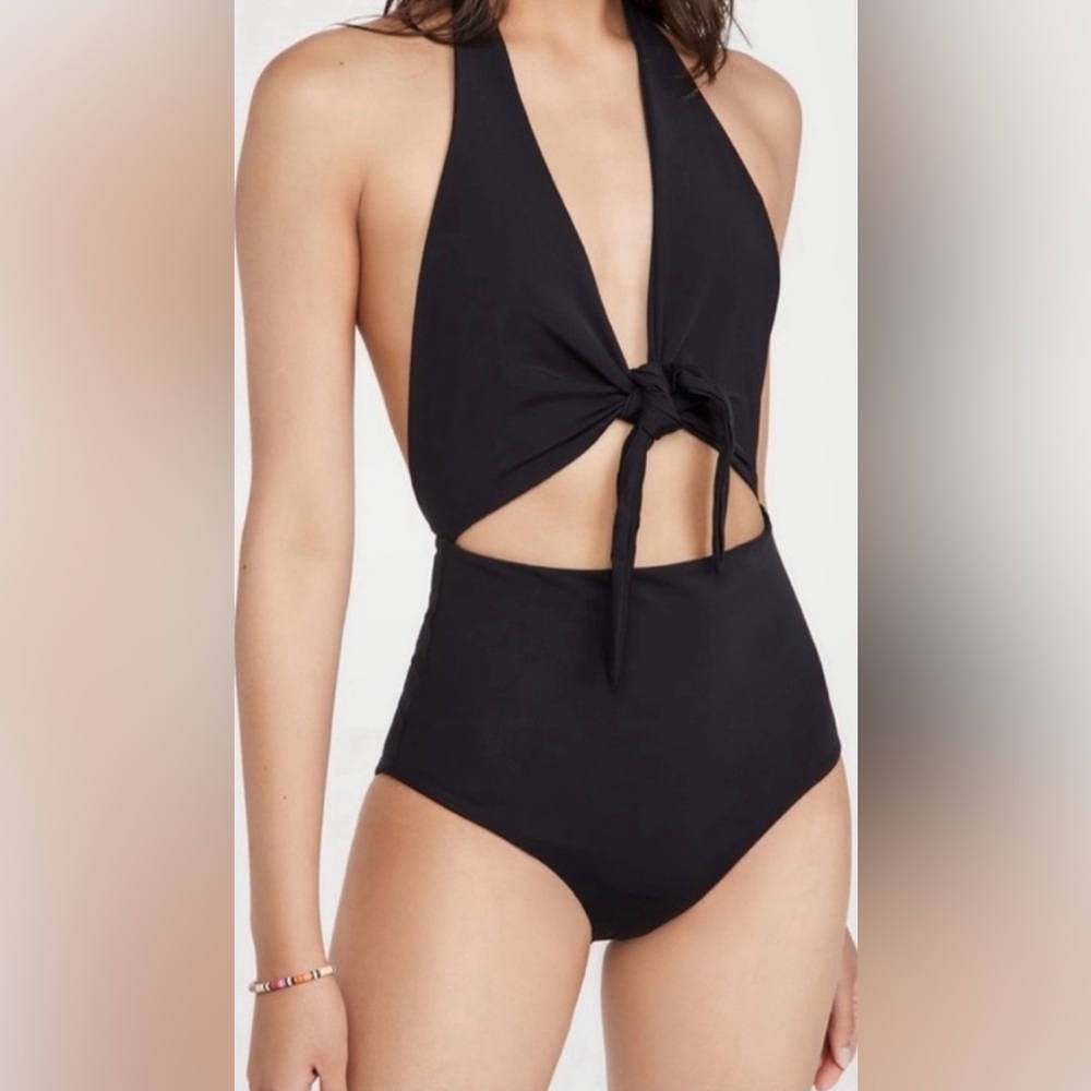 188. Mara Hoffman Maddy Tie-Front Cutout One Piece Halter Swimsuit